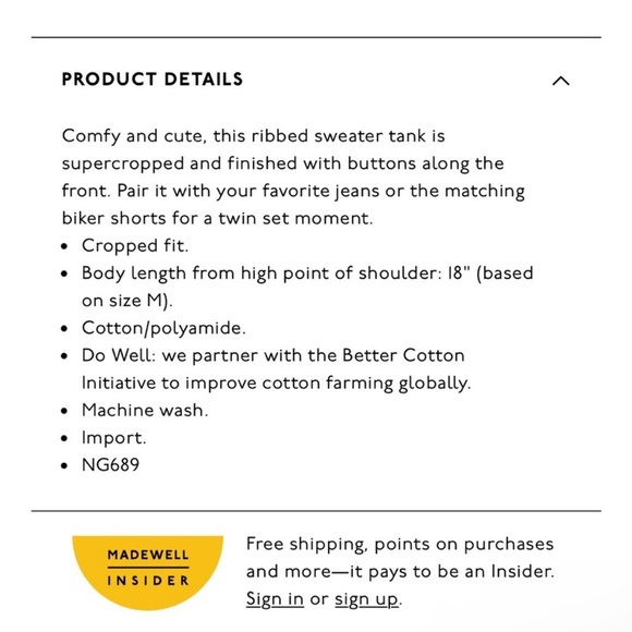 Madewell Kendale Button-Front Crop Sweater Tank - Picture 8 of 8